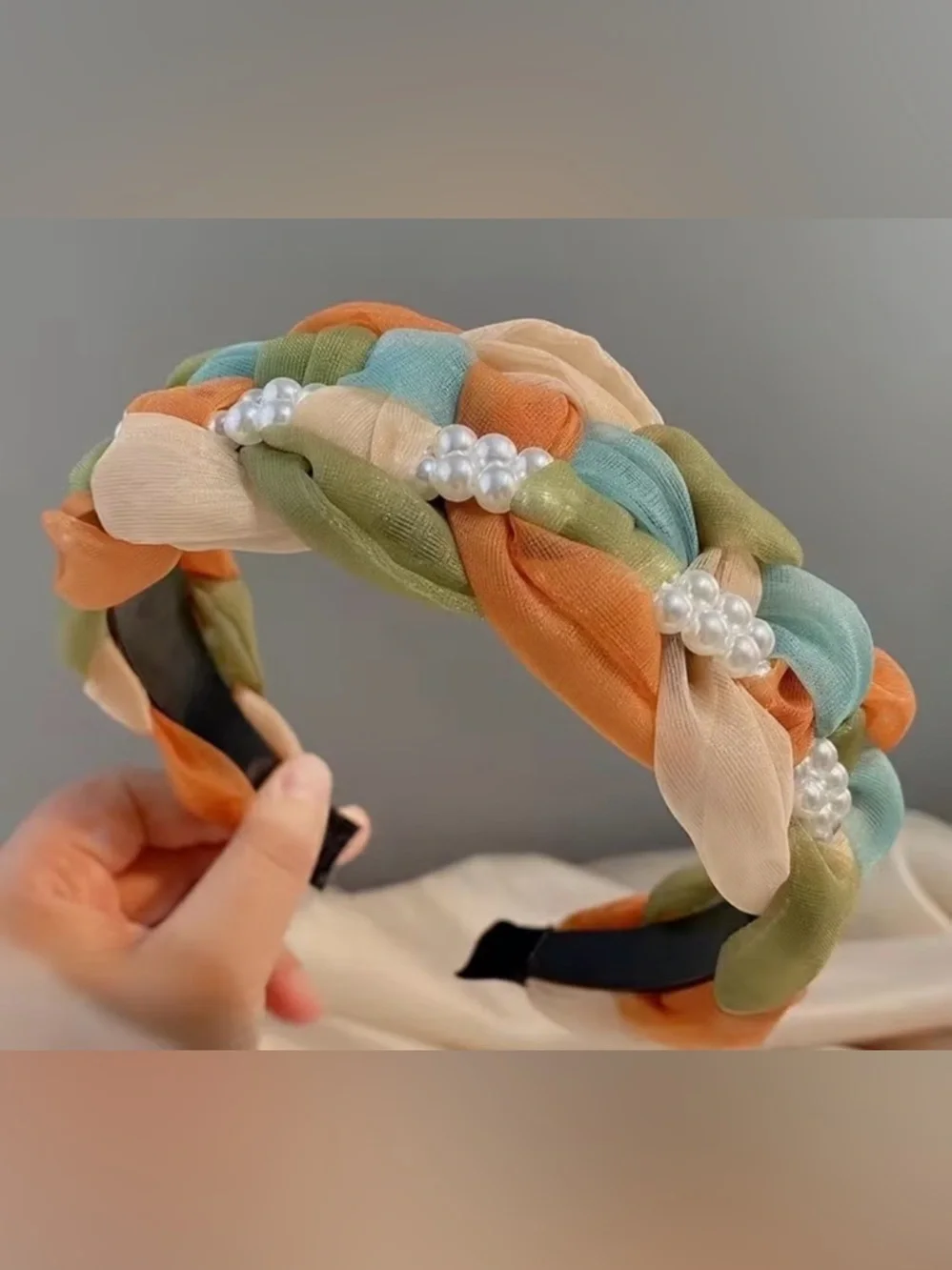 Braided Pearl Accent Multicolor Headband - Women Accessories